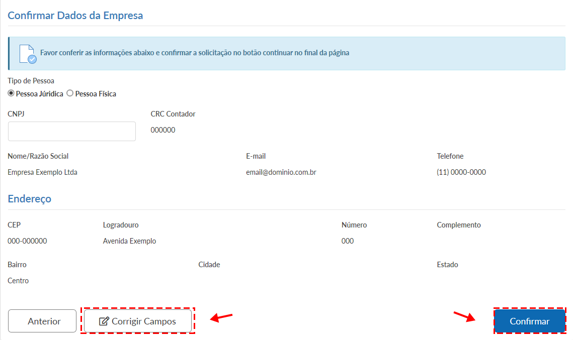 Confirmar Dados da Empresa